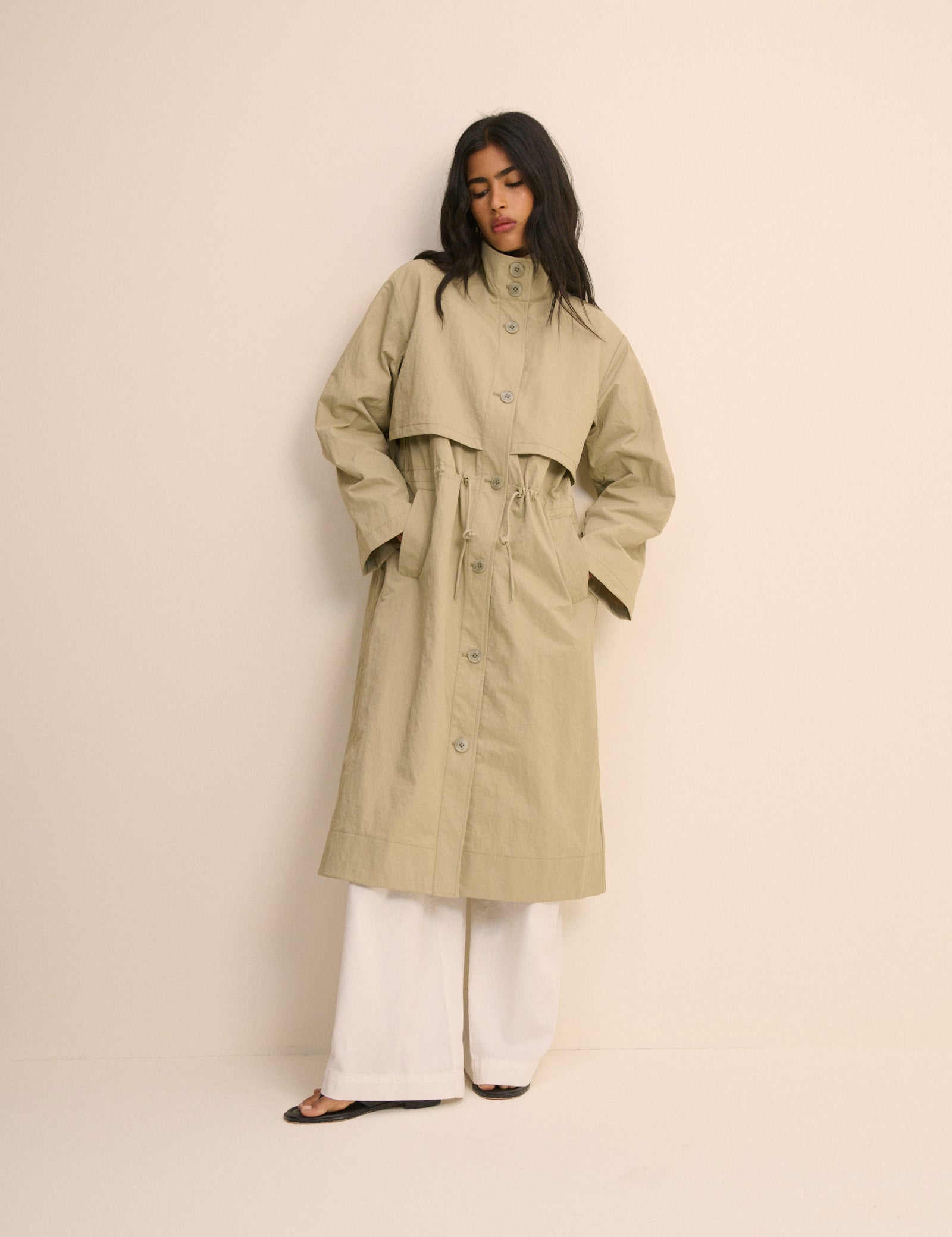 Sage Green Longline Funnel Neck Parka Jacket