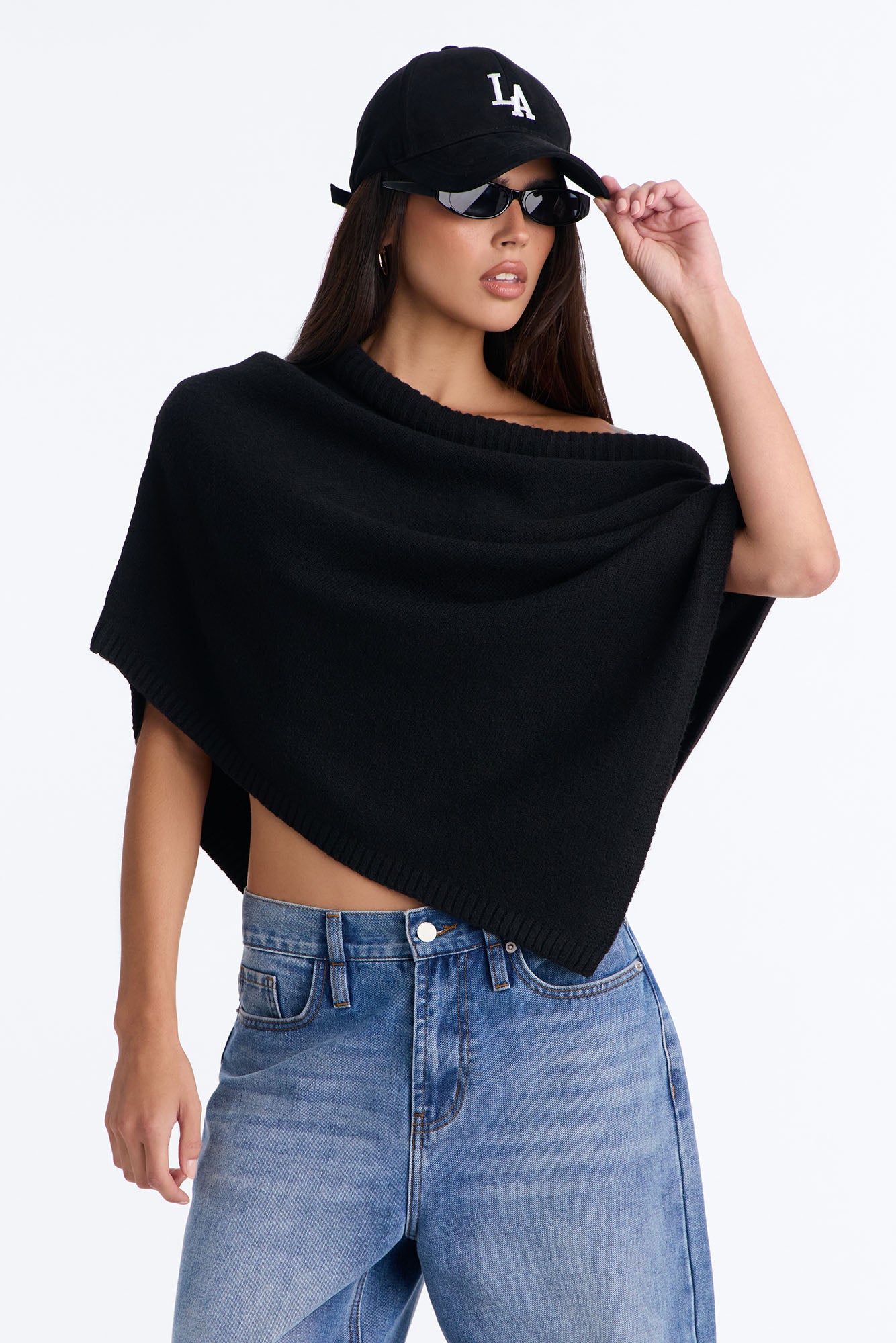 Classic One Shoulder Sweater Top - Black