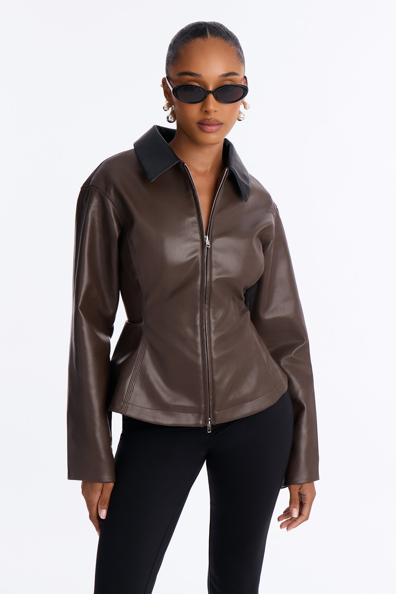 The Hourglass Faux Leather Shacket - Chocolate