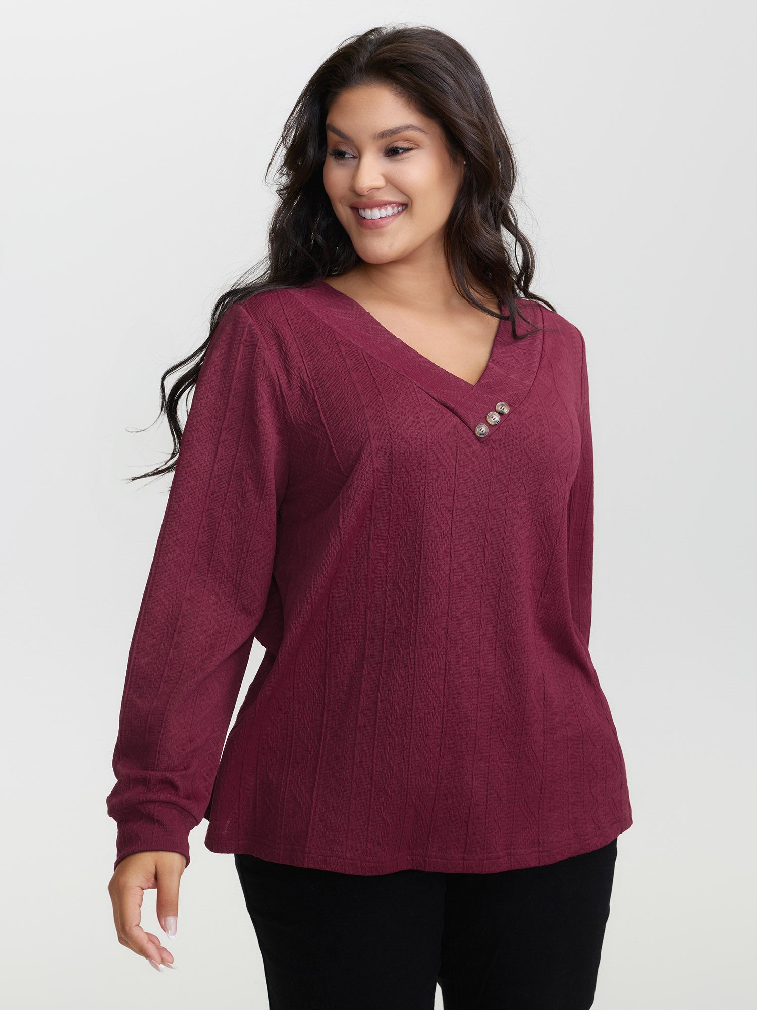 Textured Stretchy Buttons T-Shirt