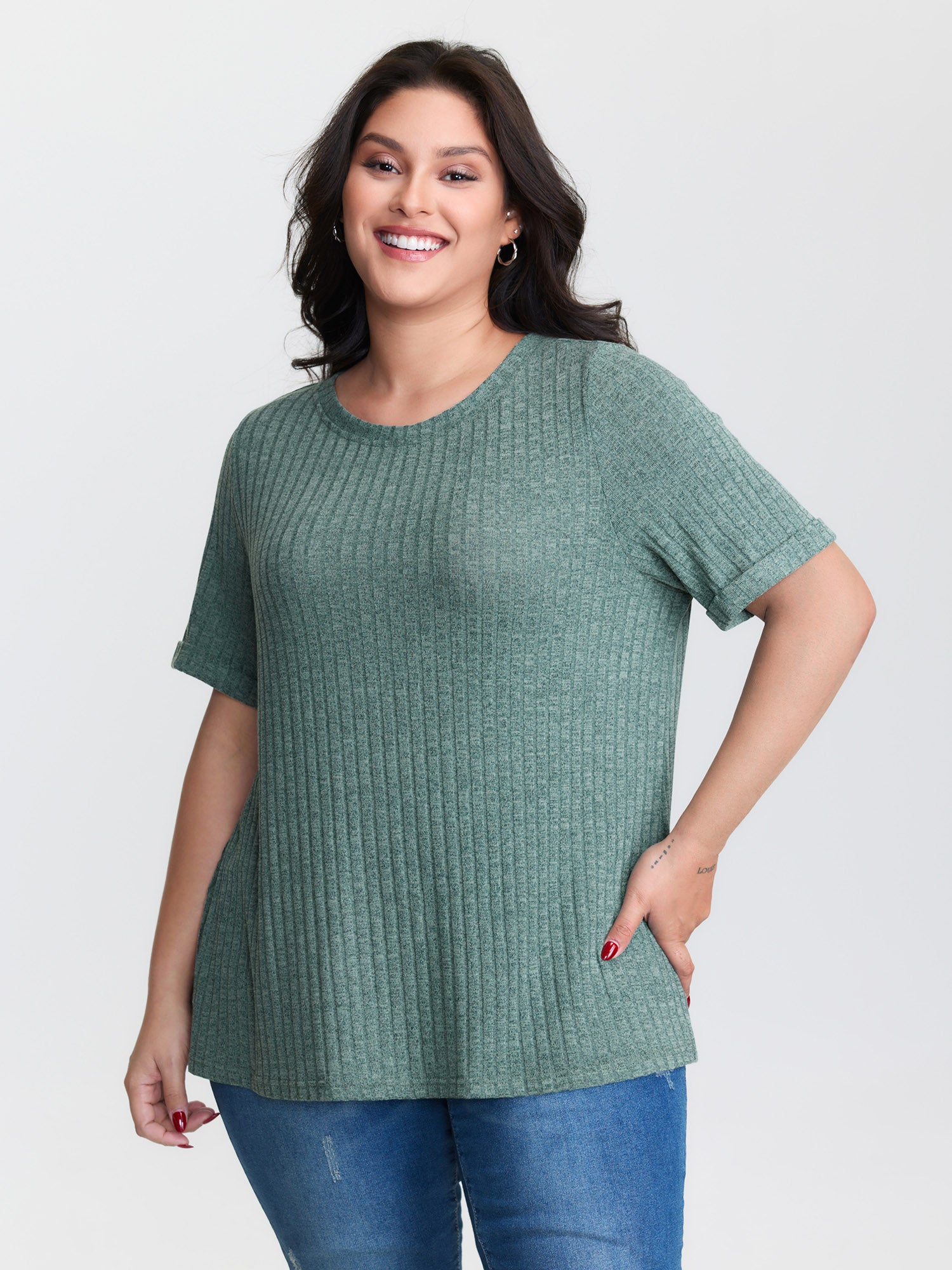 Back Button Detail Plain T-Shirt