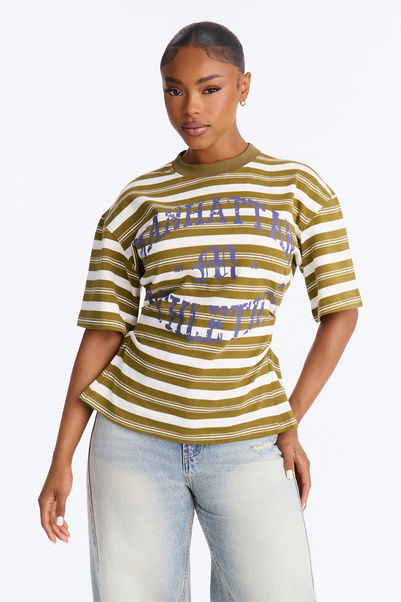 Manhattan Athletics Striped Cinched T-shirt - Green
