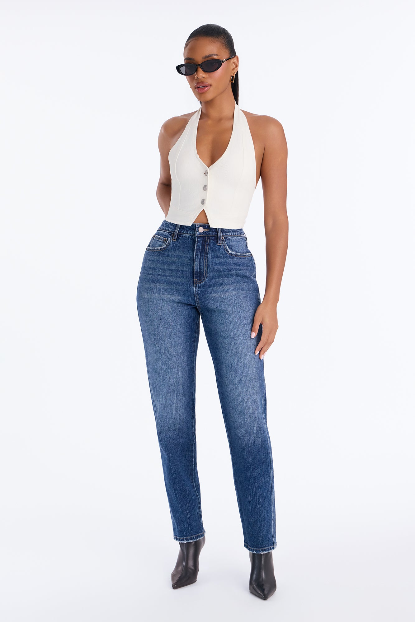 NY 90s Classic High Rise Straight Leg Cigarette Jeans - Dark Wash