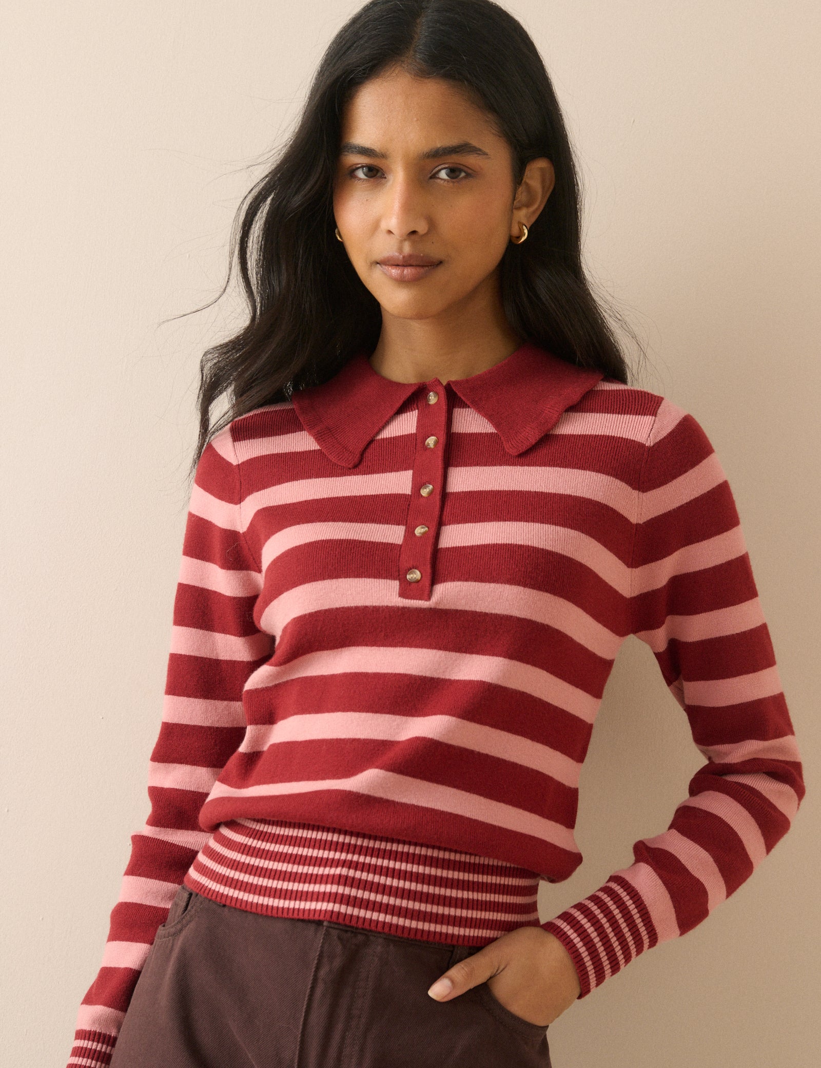 Pink and Red Striped Scallop Edge Top