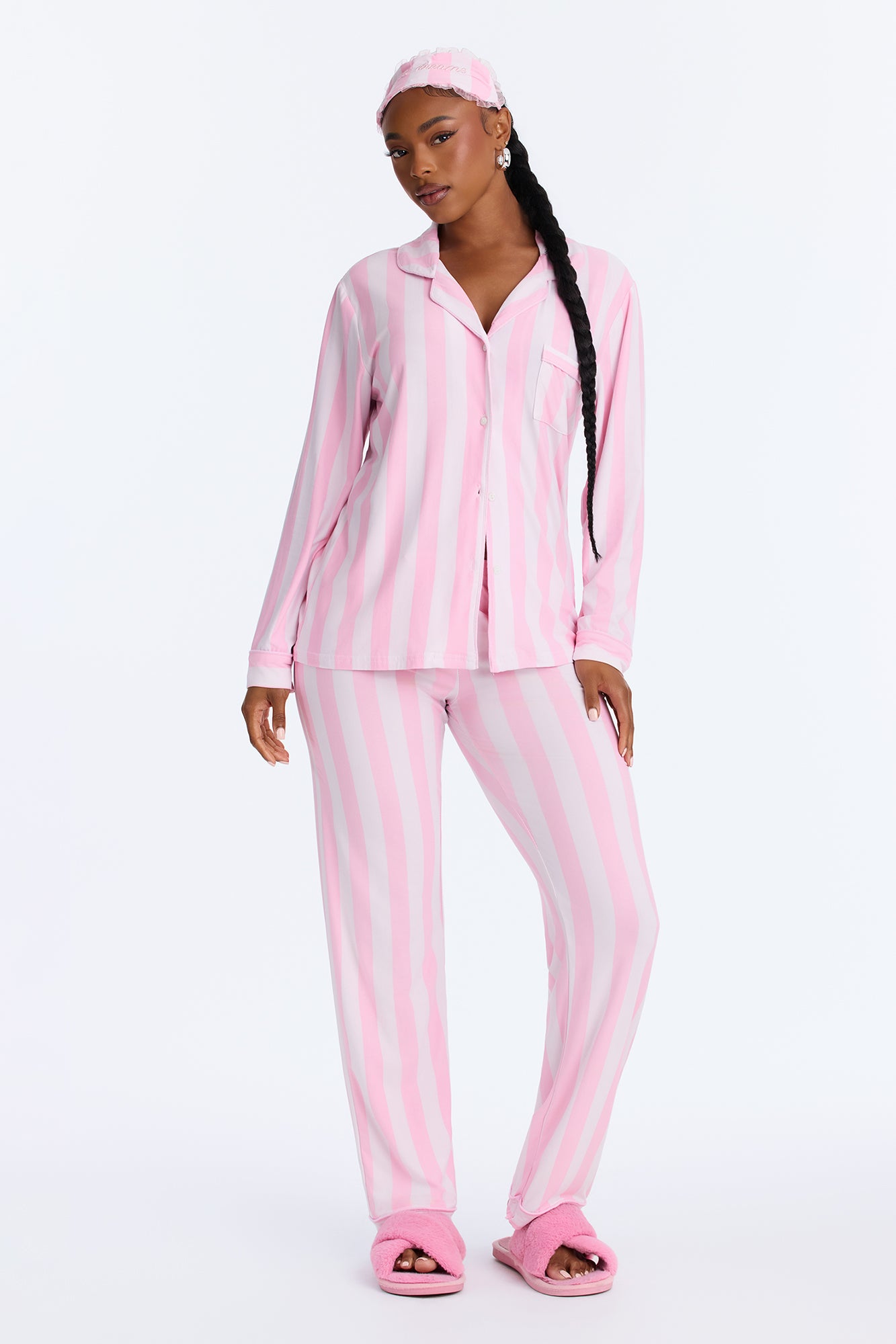 Night In Long Sleeve PJ Pant Set With Eye Mask - Pink/combo