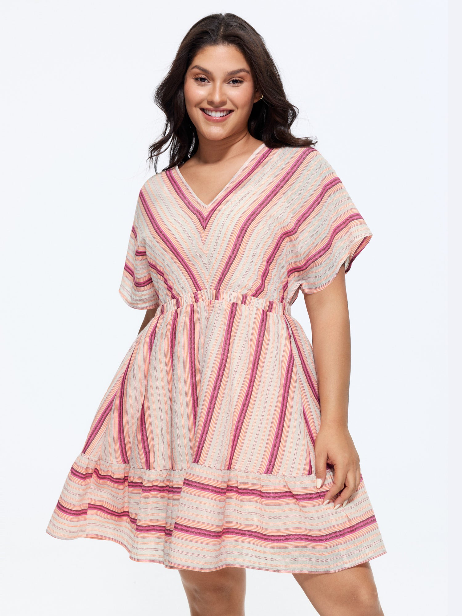 Striped Print Dolman Sleeve Mini Dress