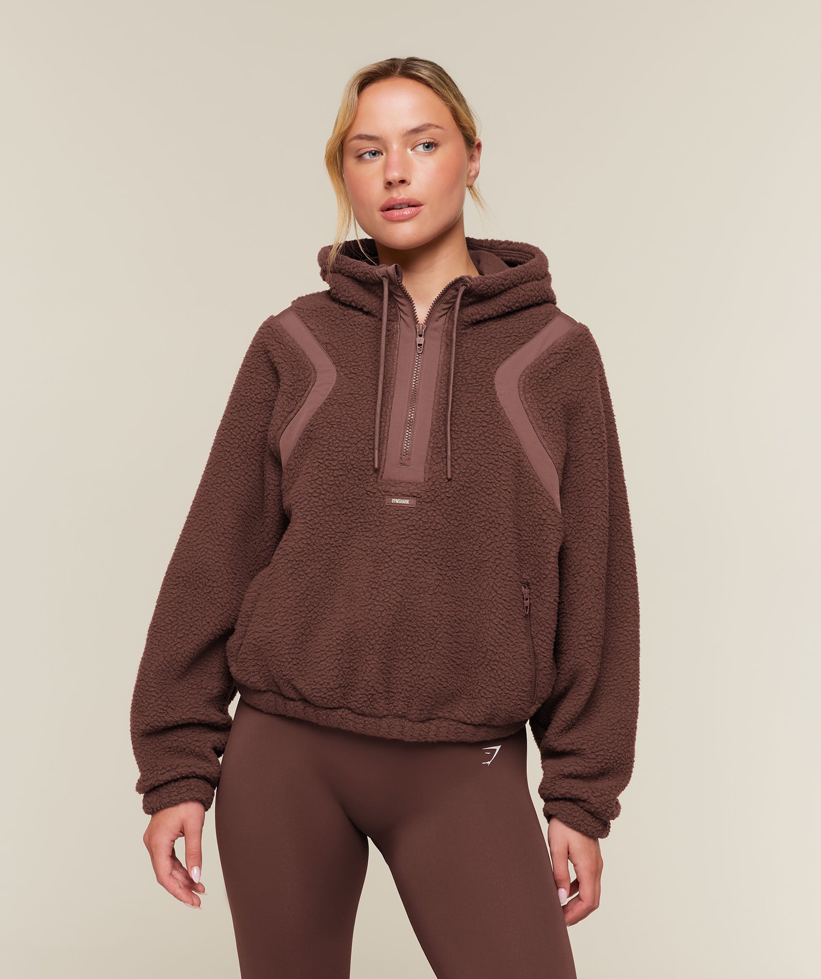 Gymshark Sherpa 1/4 Zip Jacket - Espresso Brown