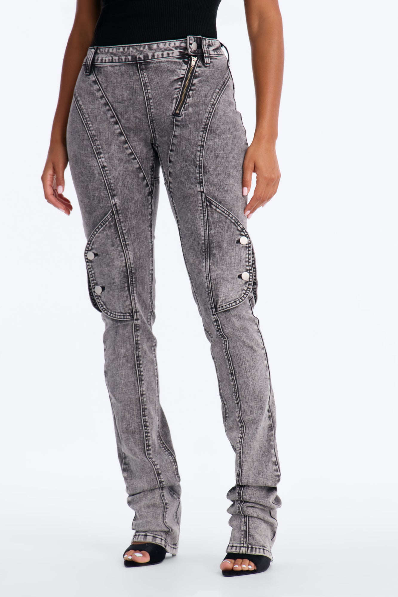 Holding You Close Low Rise Stacked Slim Straight Leg Jeans - Black Wash