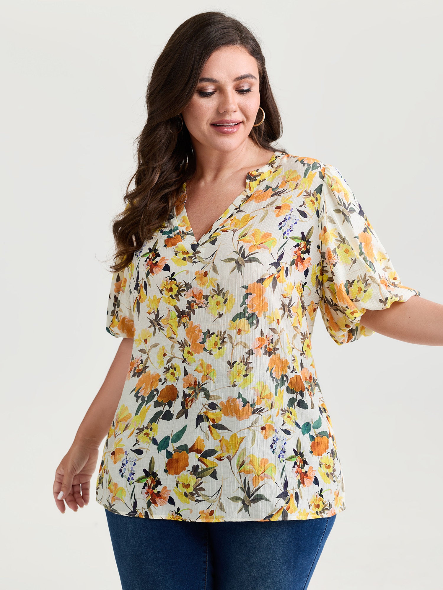 Sunkissed Floral Print Bubble Sleeve Blouse