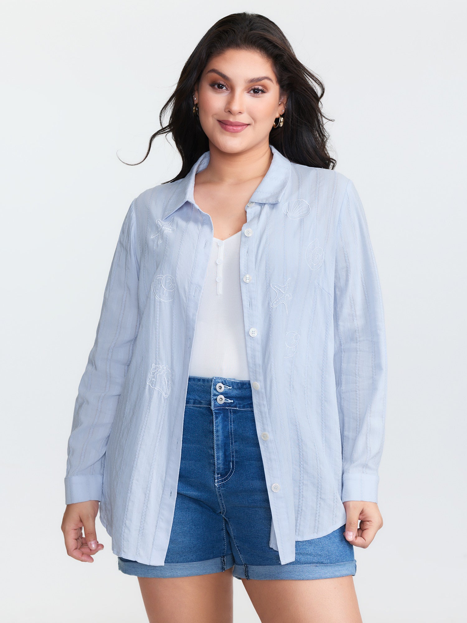 Cotton Embroidered Button-Down Blouse
