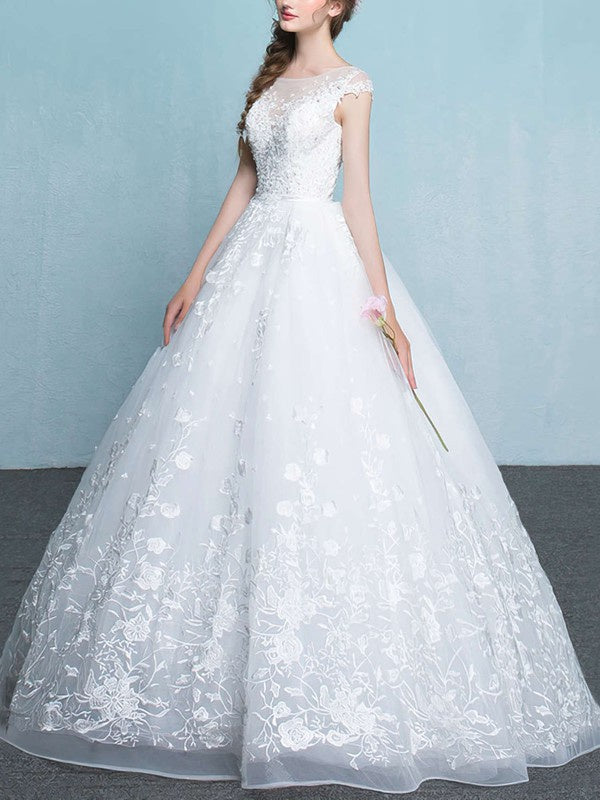 Fabulous Organza Lace A-Line Floor-Length Wedding Dresses with Appliques