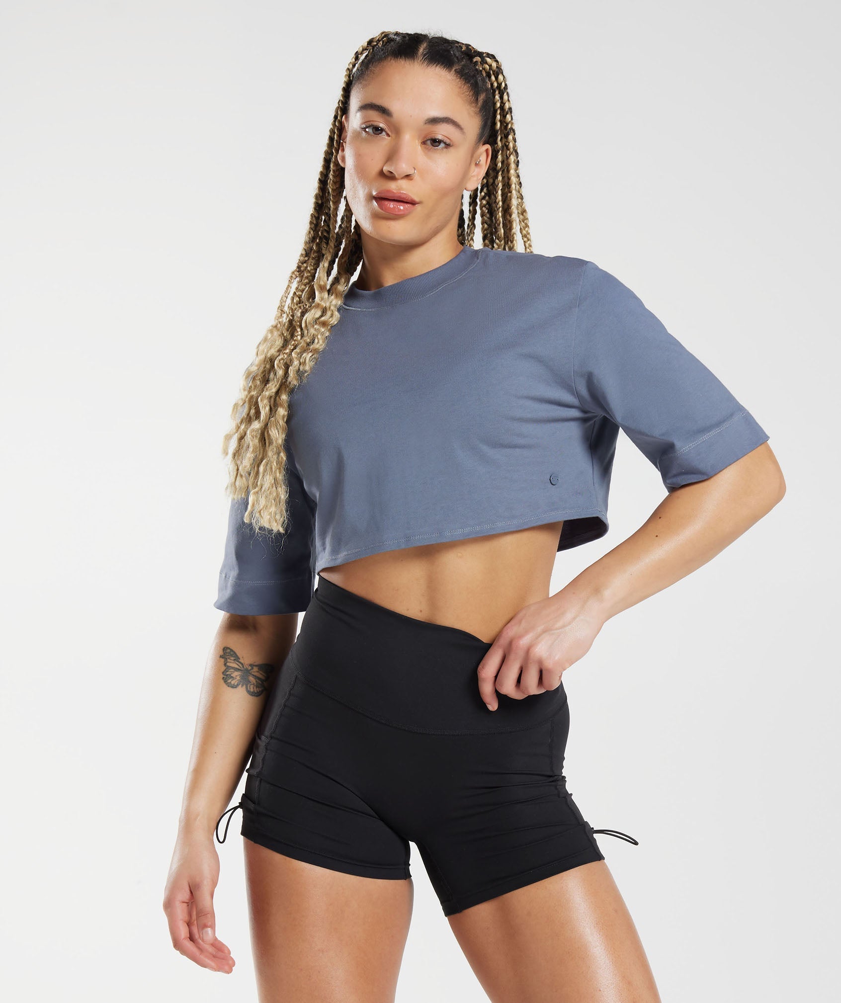 Gymshark Cotton Boxy Crop Top - Evening Blue