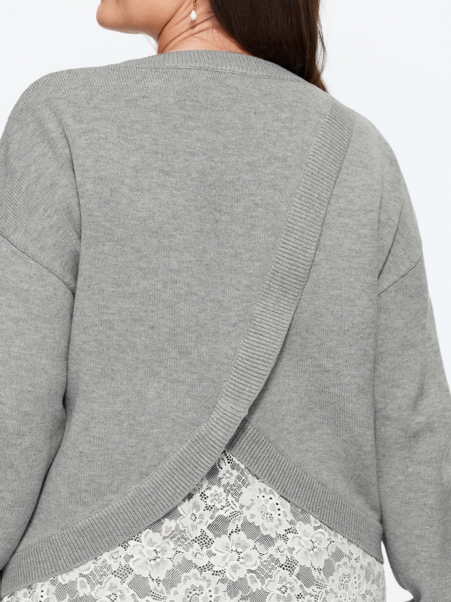 Back Cross Lace Hem Pullover
