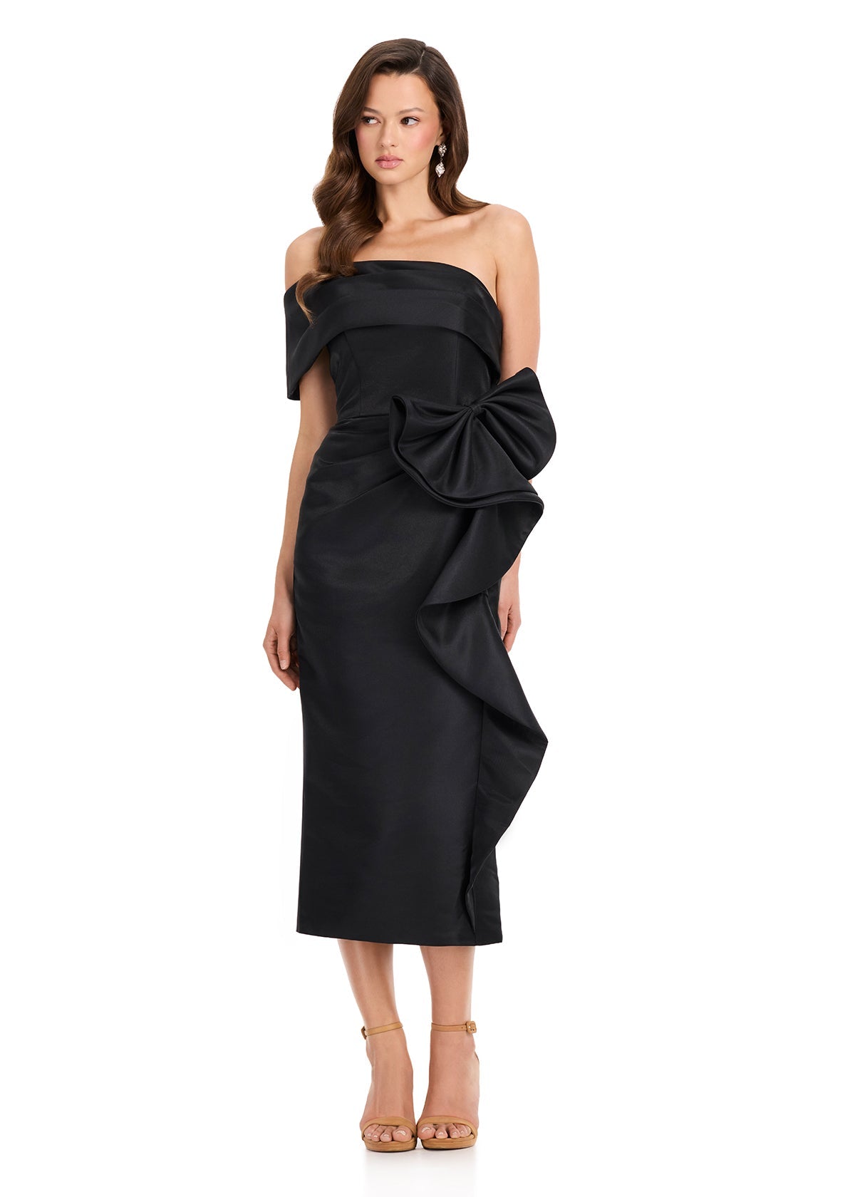 Ashley Lauren E40003 Ruffle Detail Tea-Length Evening Dress