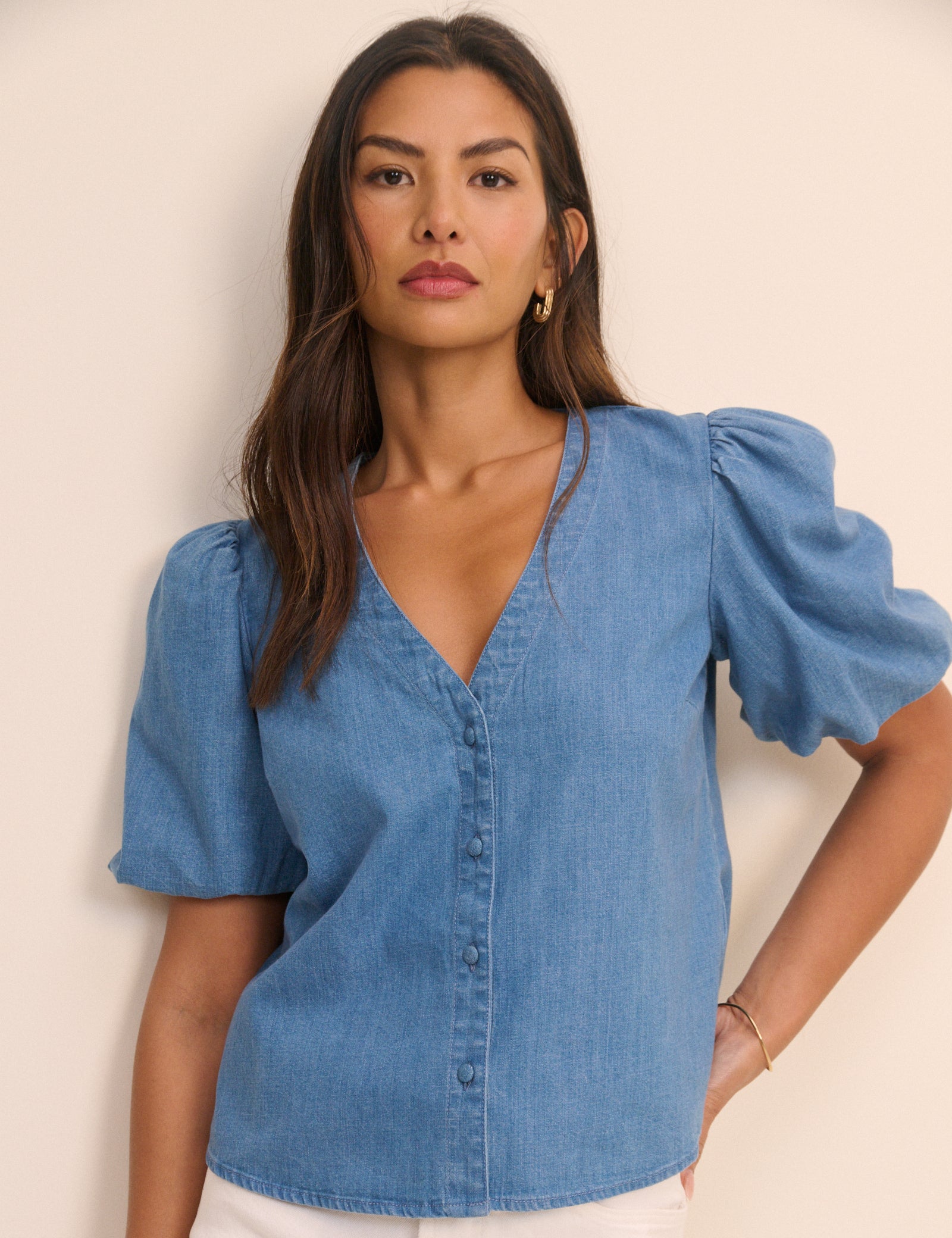 Mid Wash Denim Brooke Blouse