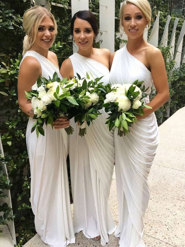 Elegant One Shoulder Sheath Chiffon Floor-Length Ruffles Bridesmaid Dresses