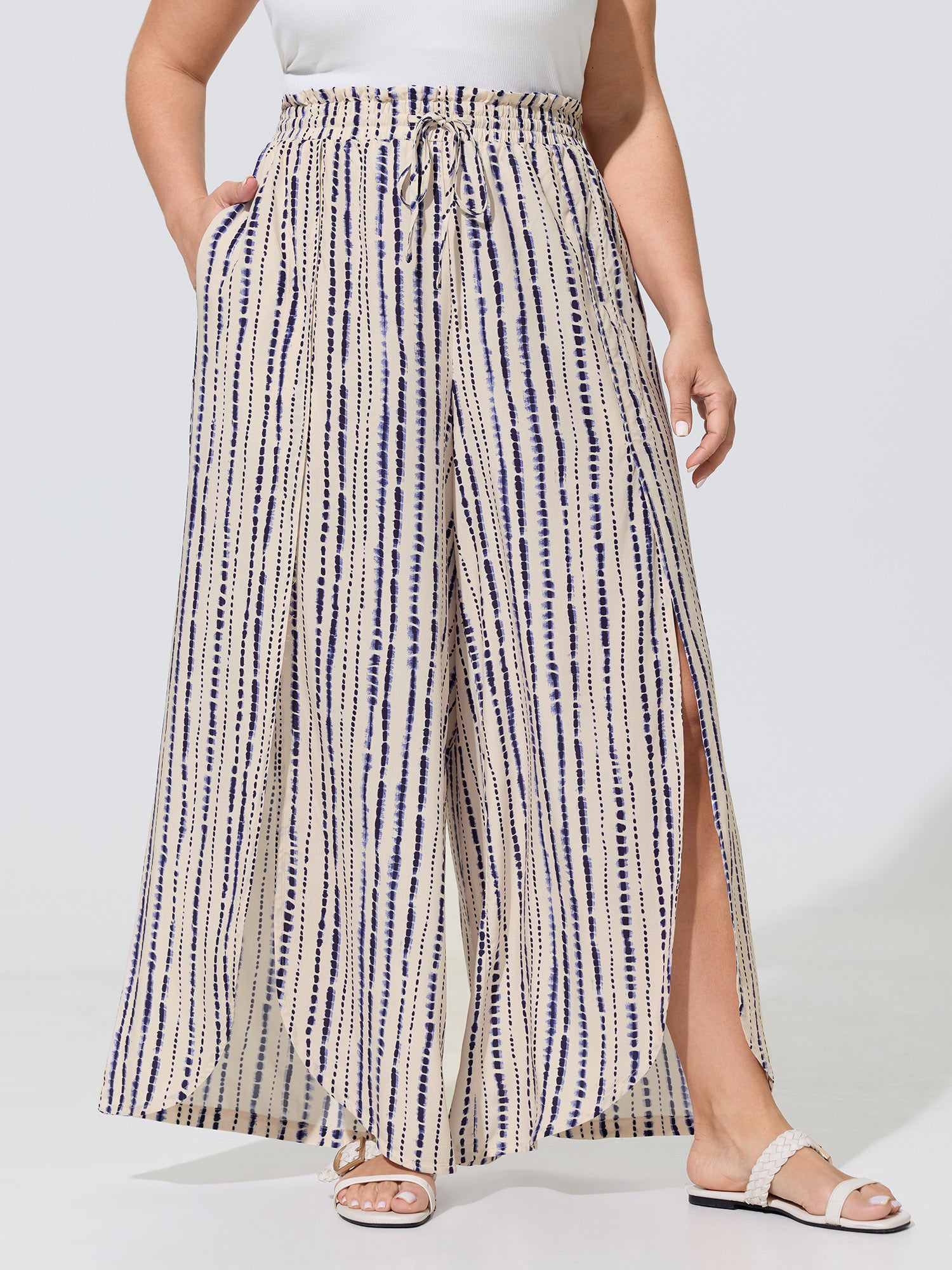 Striped Print Split Hem Gradient Blend Pants