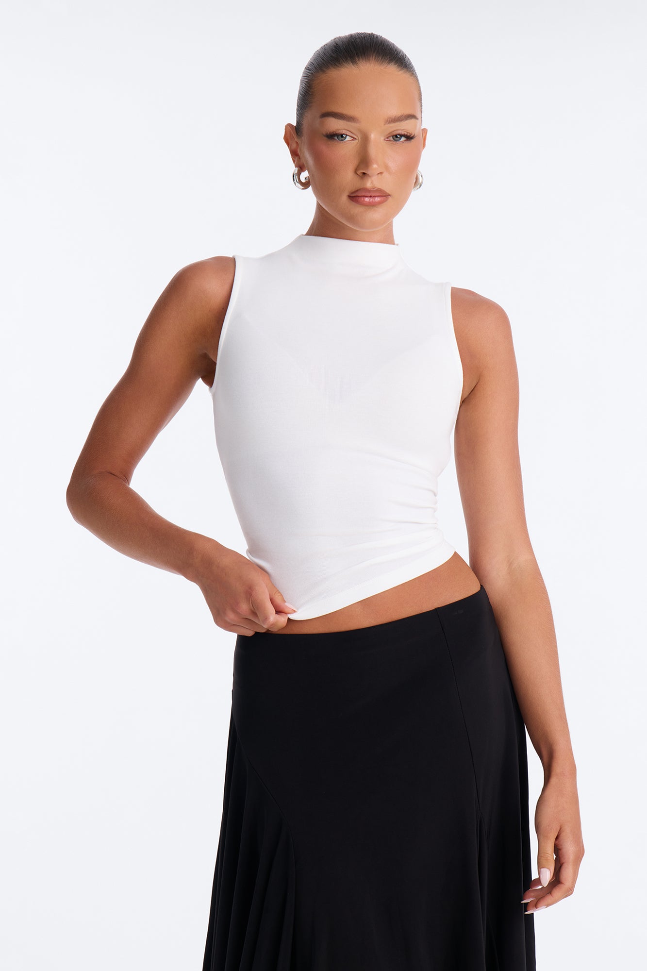 Lara Modal Blend Sleeveless Mock Neck Top - Off White