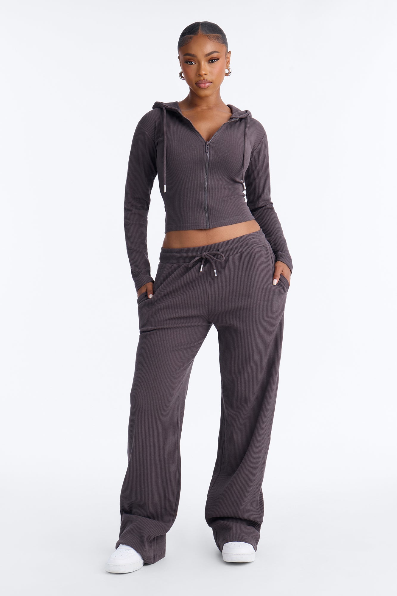 Hot Mess Express Ribbed Pant Set - Charcoal