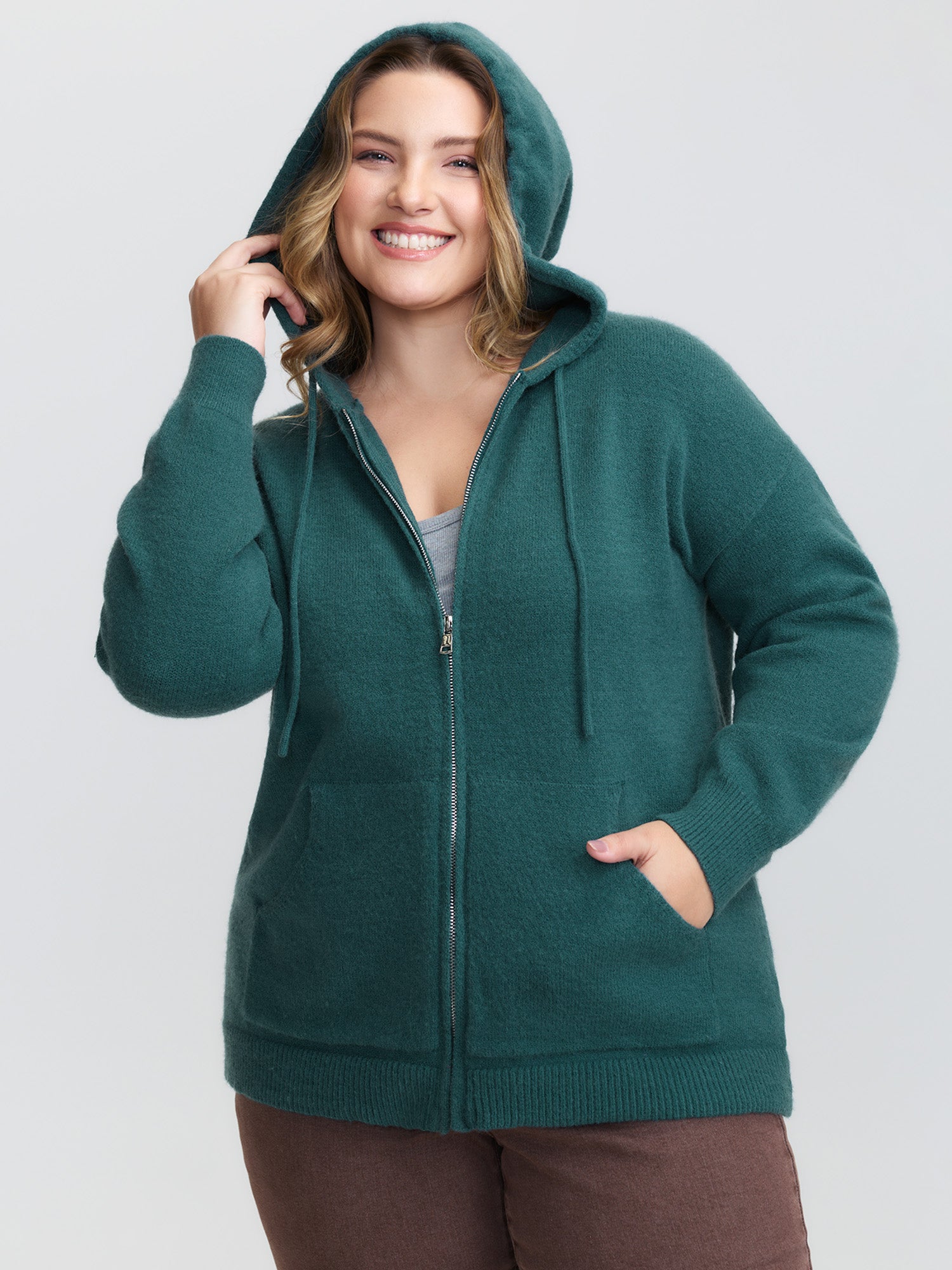 Supersoft Zipper Pockets Hooded Knit Cardigan
