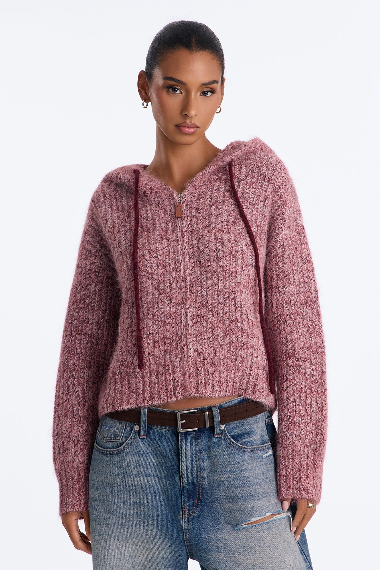Shayleen Hooded Zip Up Sweater - Plum