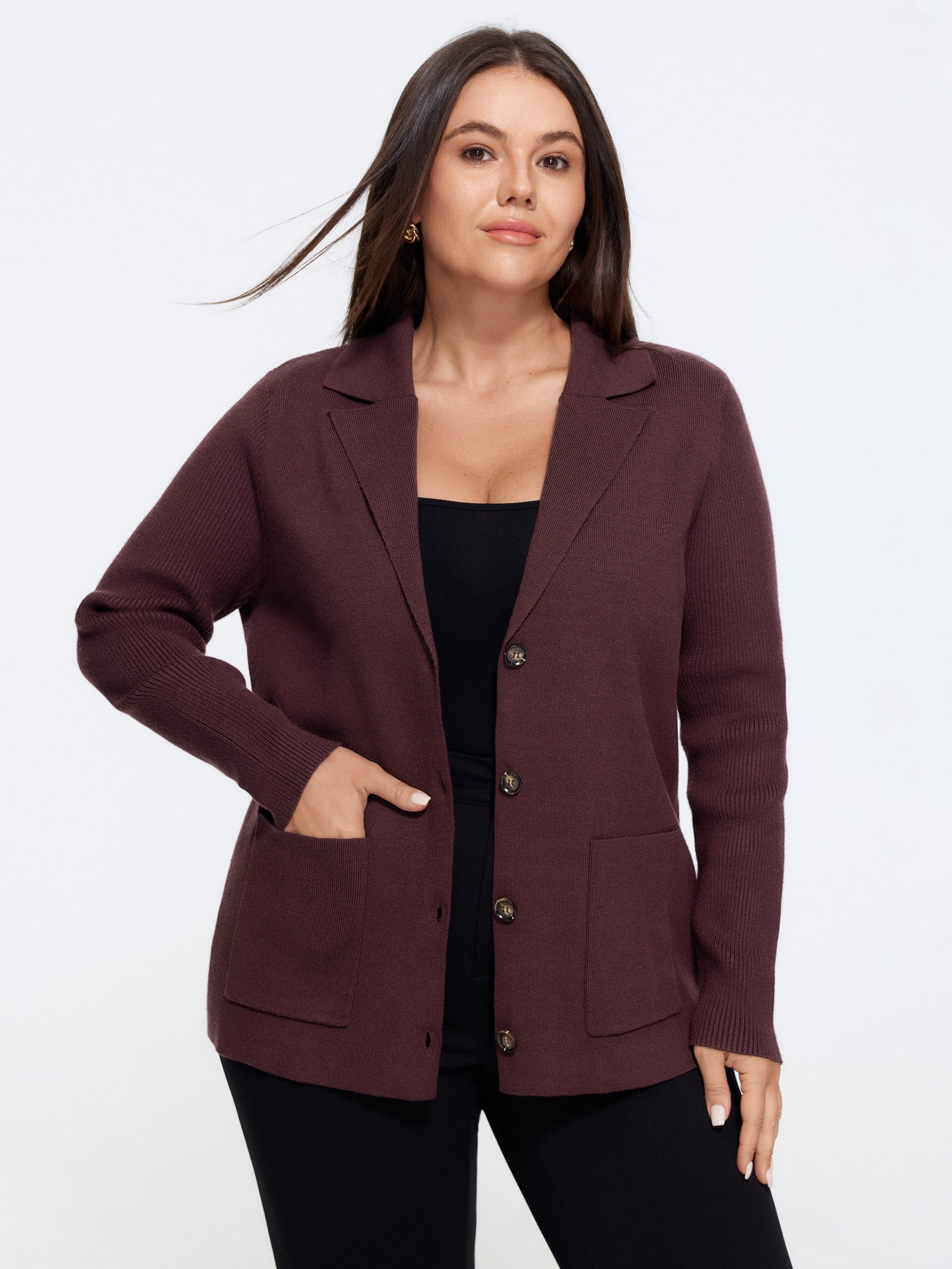 Supersoft Notched Lapel Pocket Button Front Cardigan
