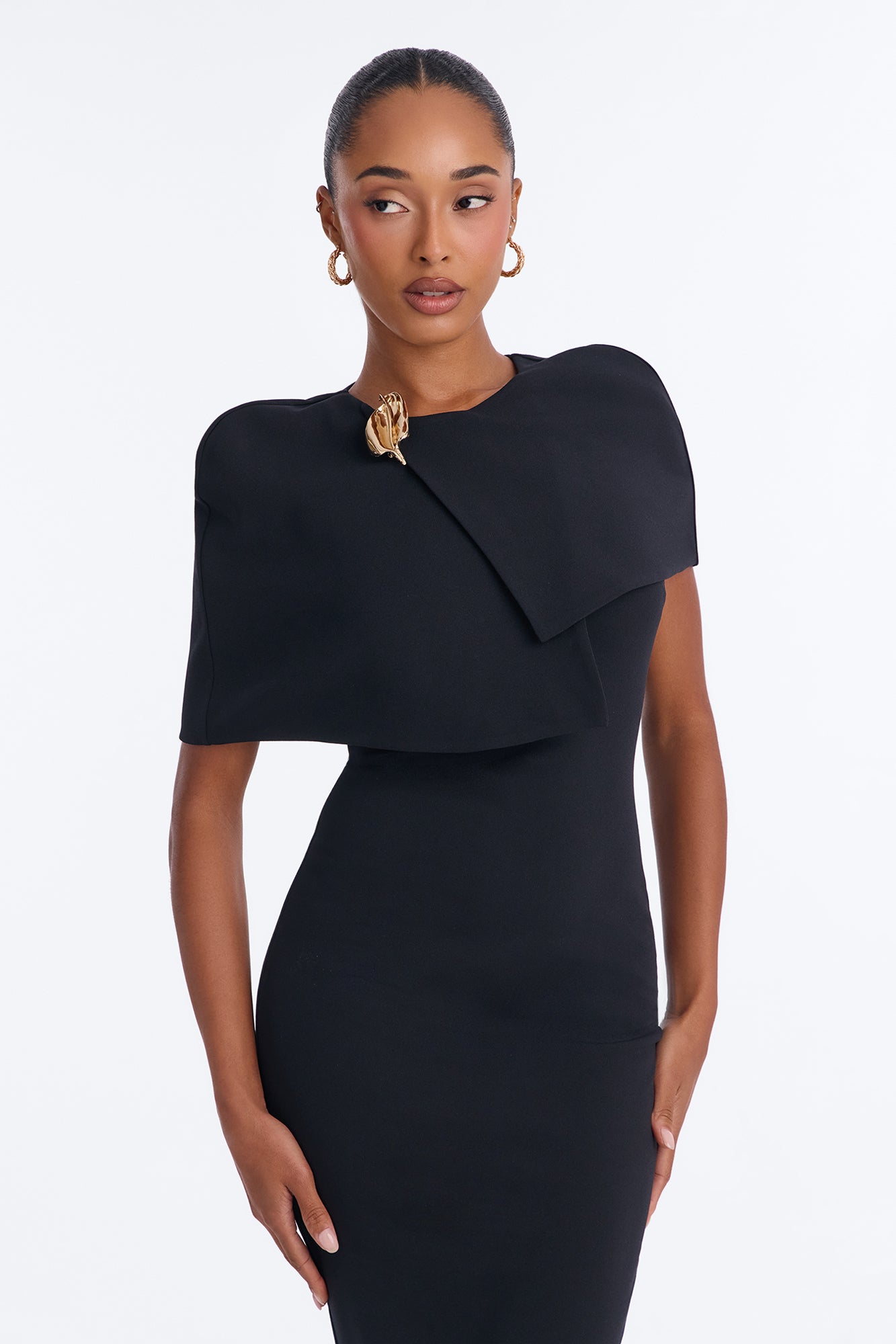 Marilyn Cape Midi Dress Set - Black