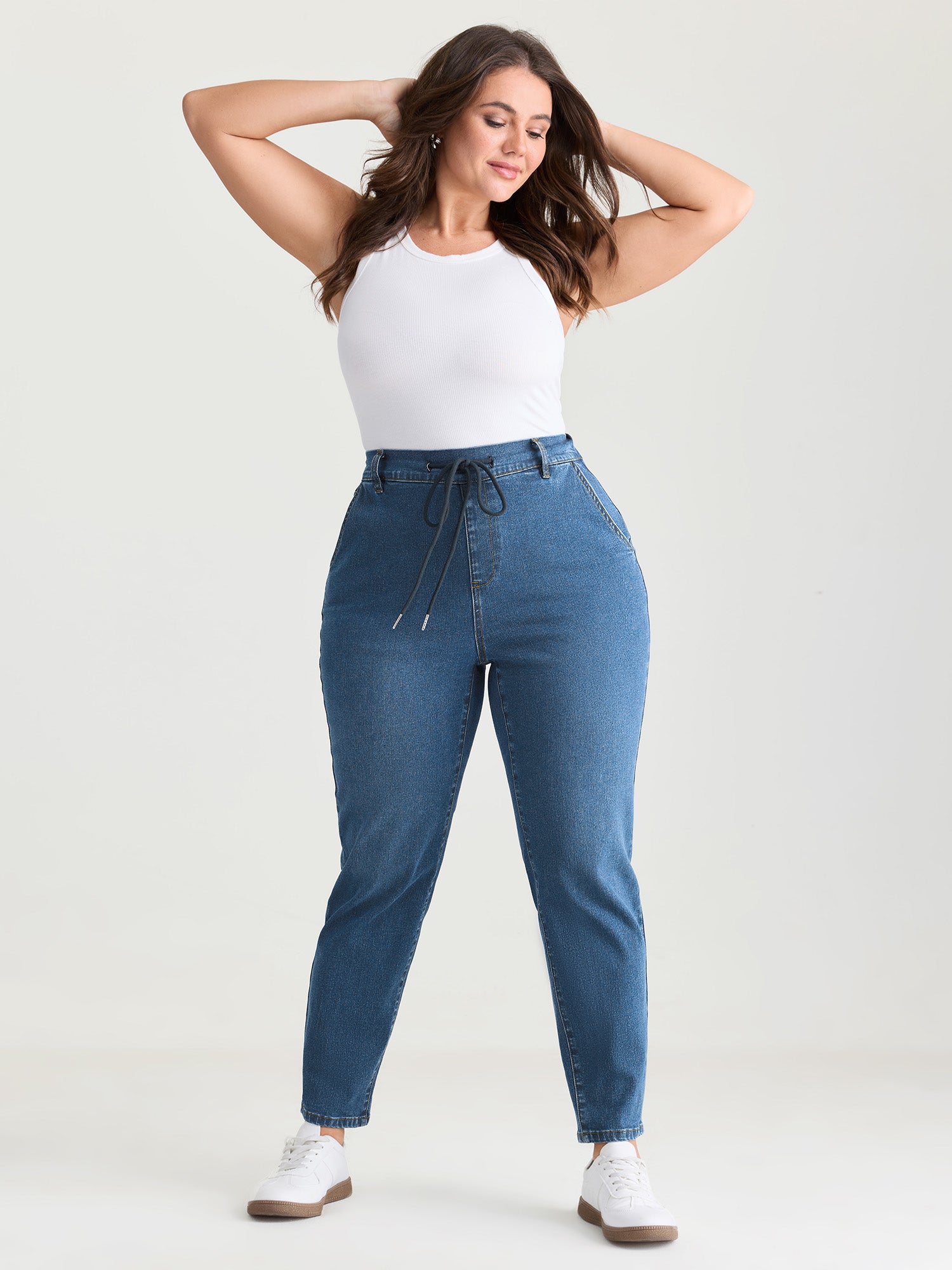 Pull-On High Rise Cropped Boyfriend Jeans