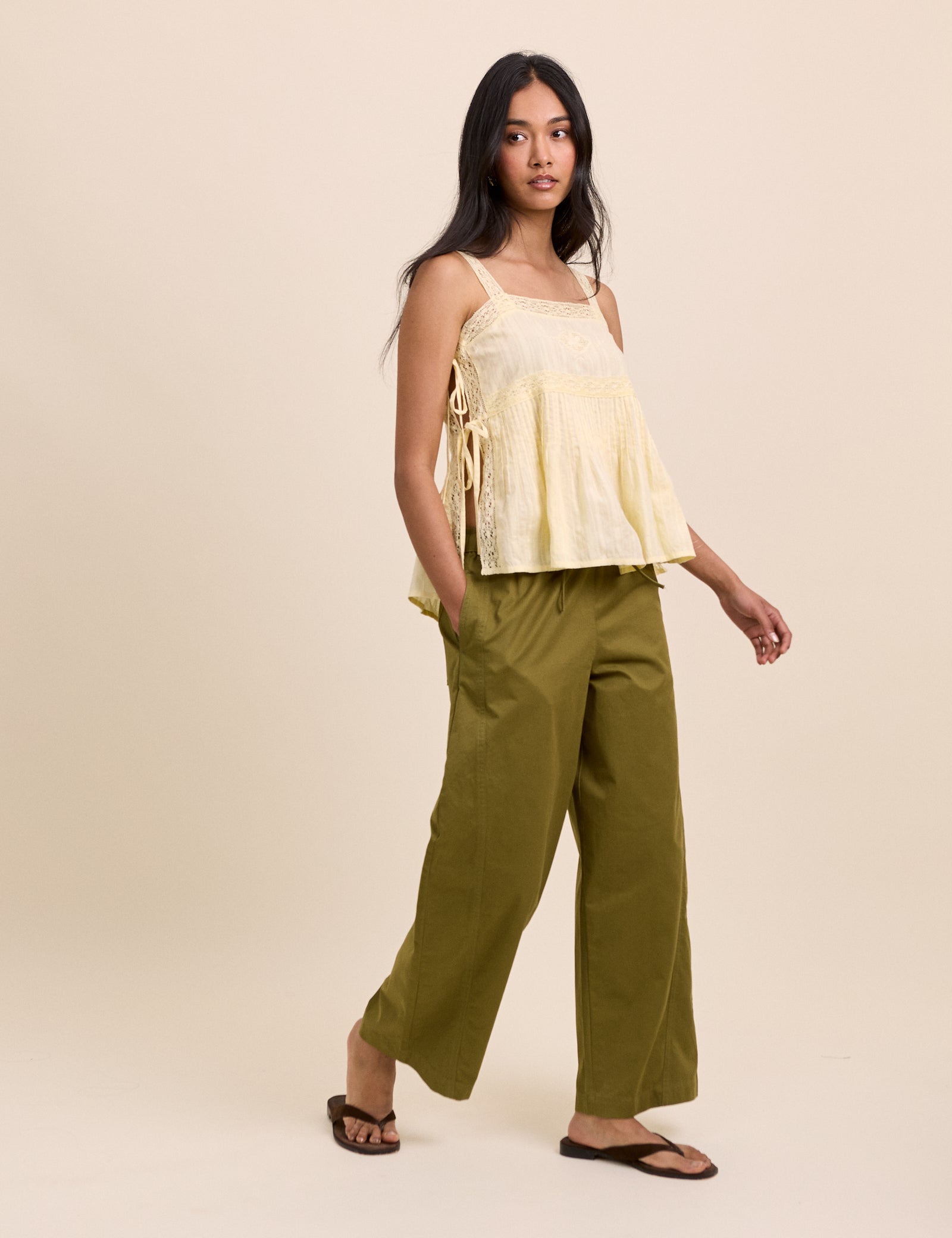 Green Barrel Leg Trousers