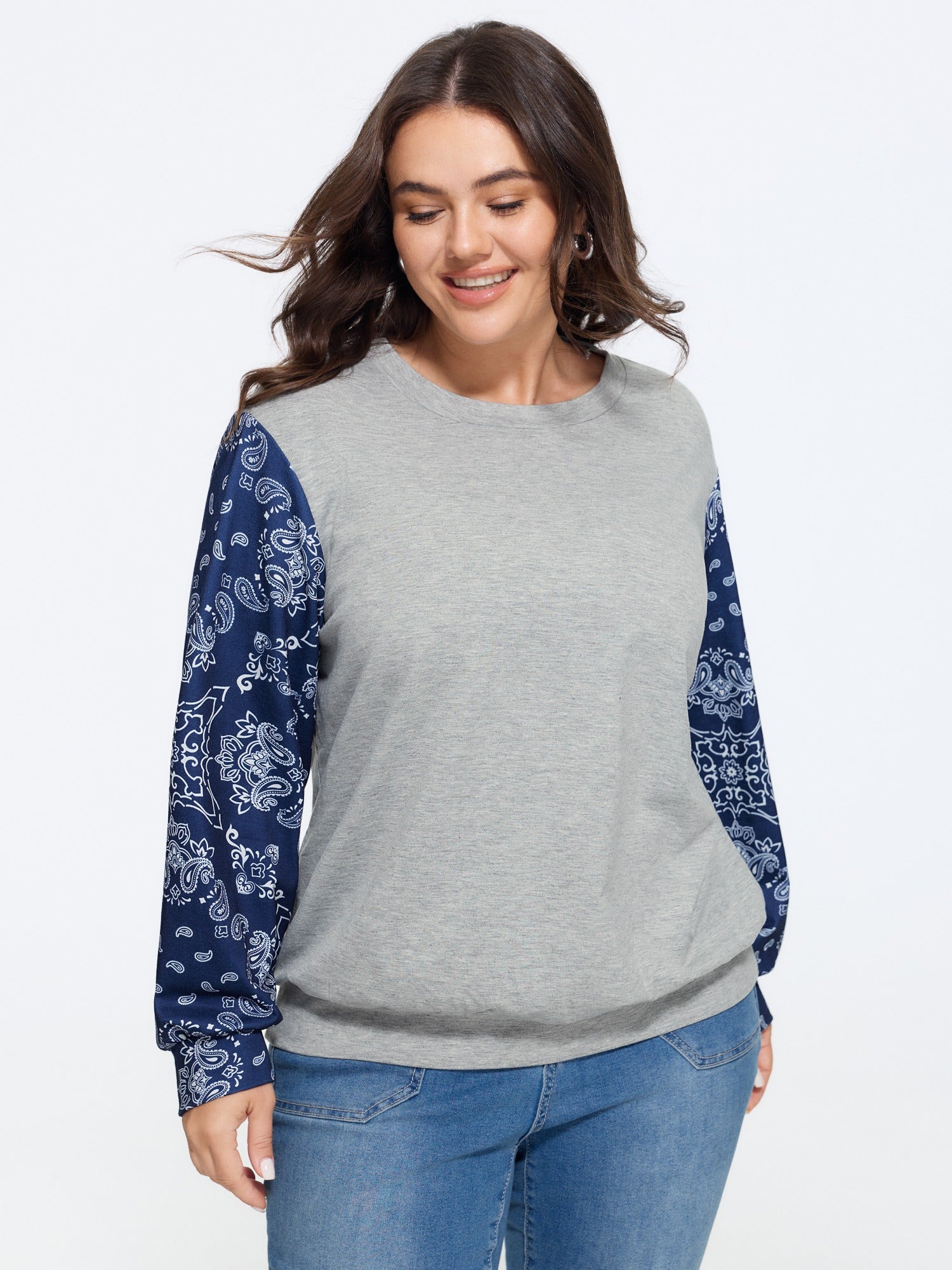 Raglan Sleeve Paisley Print Patchwork Sweatshirt