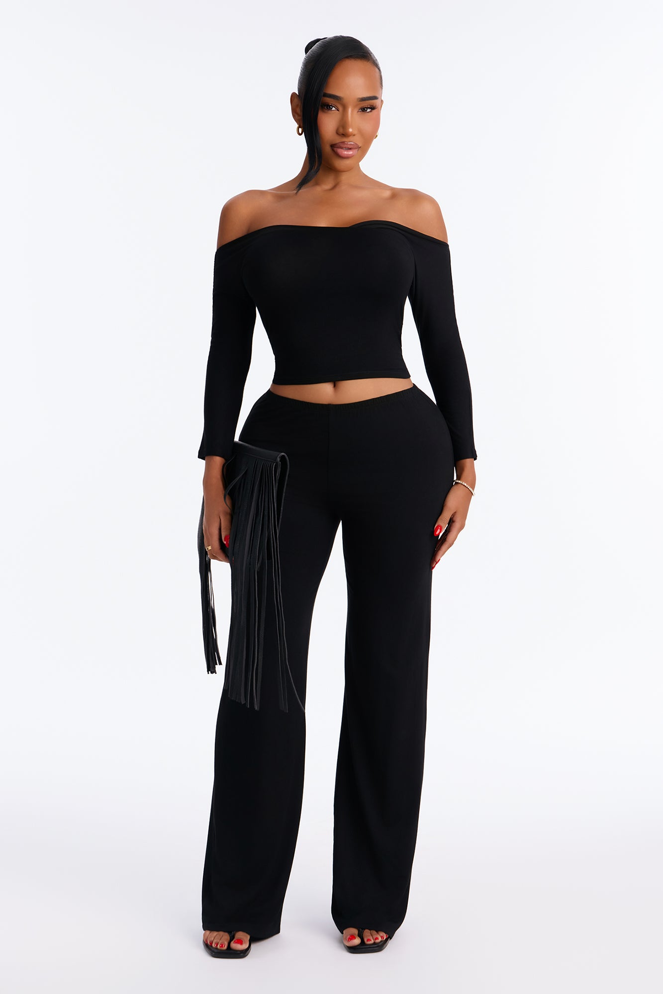 Kenny Off Shoulder Pant Set - Black