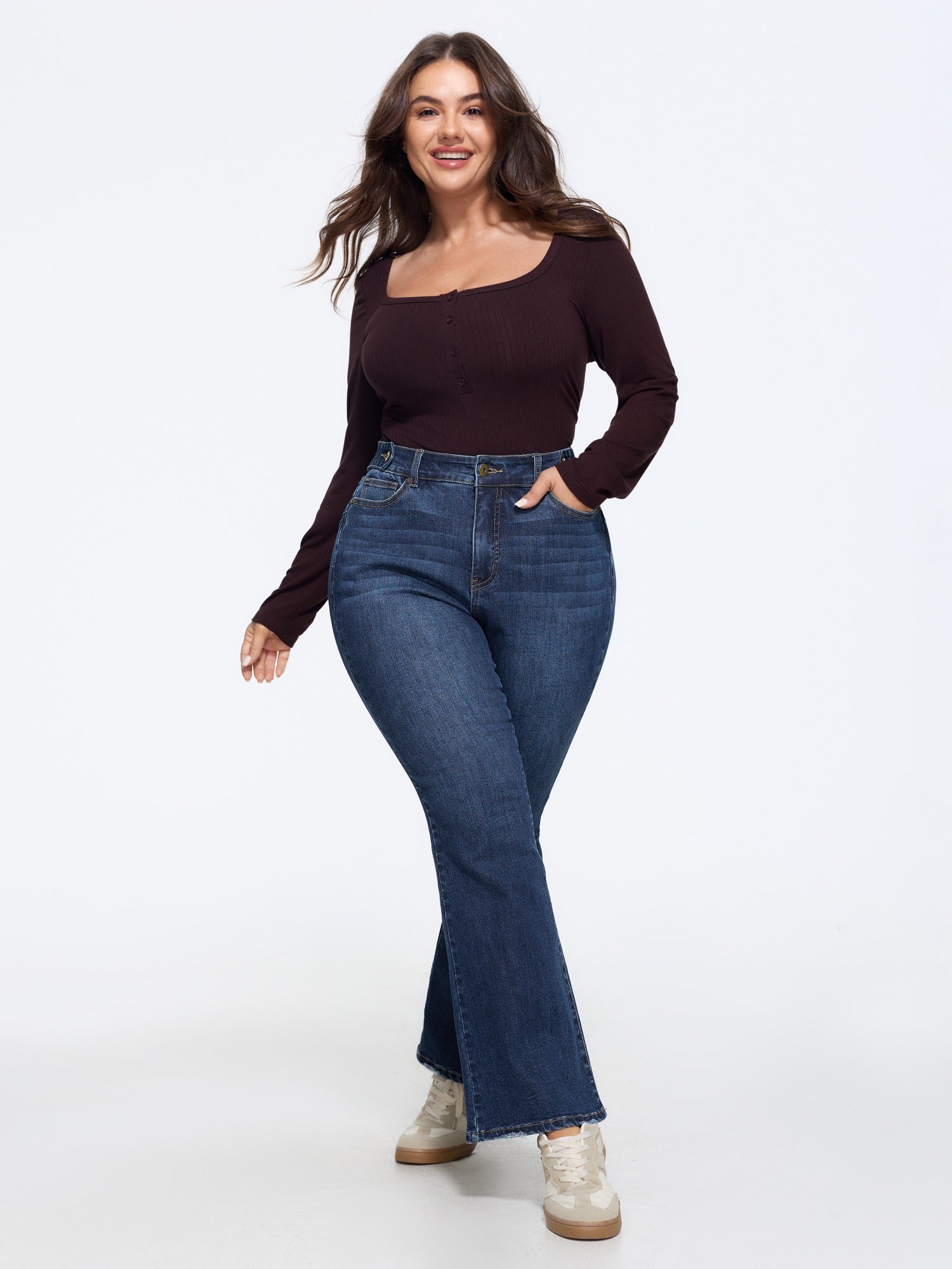 Stretch Raw Hem Bootcut Jeans