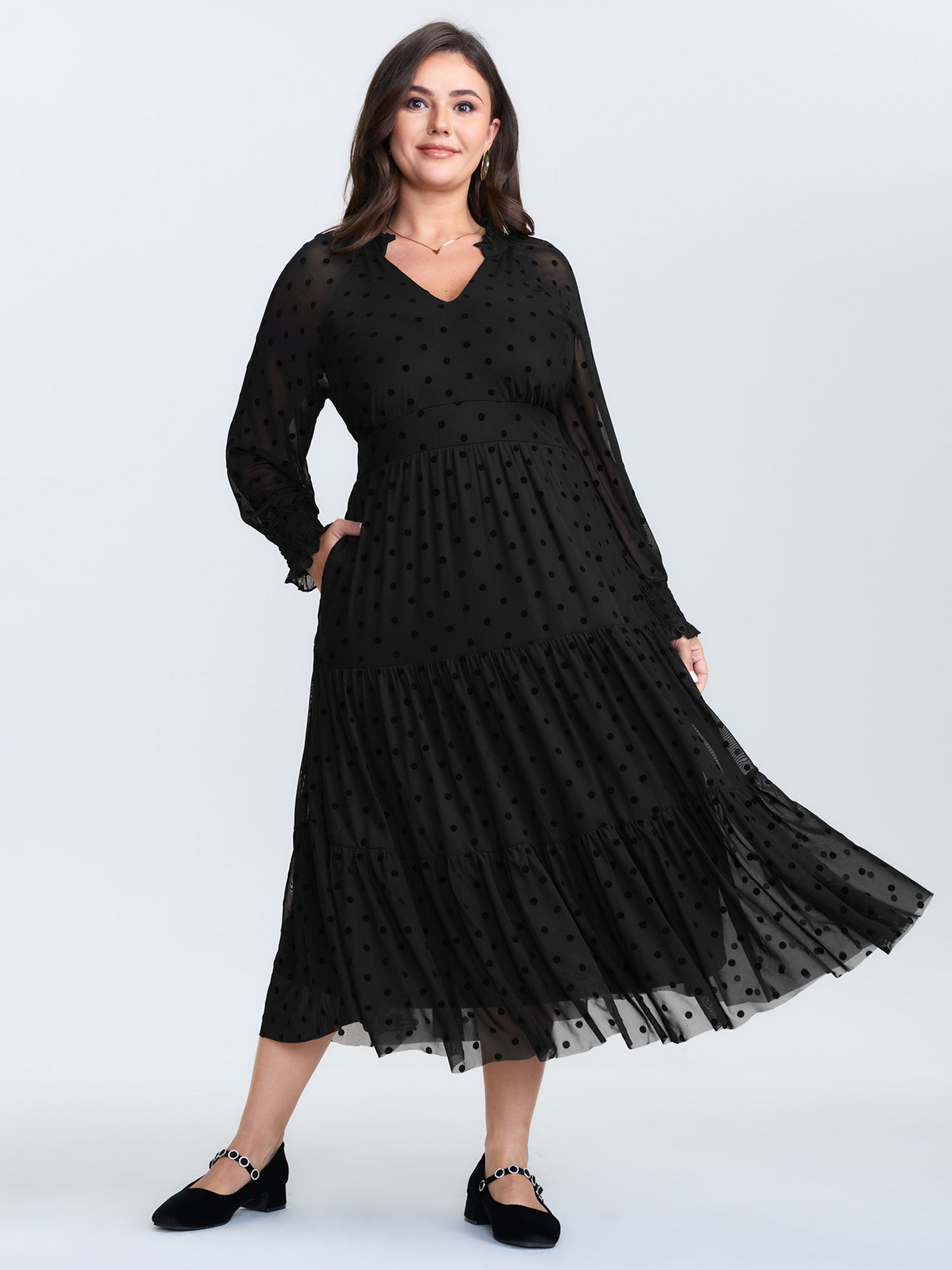 Polka Dot Tulle Sheer Midi Dress