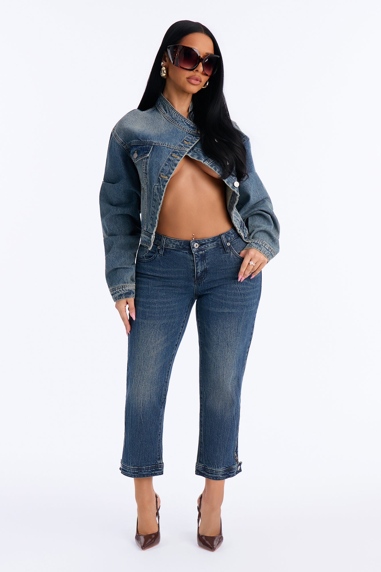 Madrid Premium Washed Cropped Straight Leg Jeans - Dark Wash