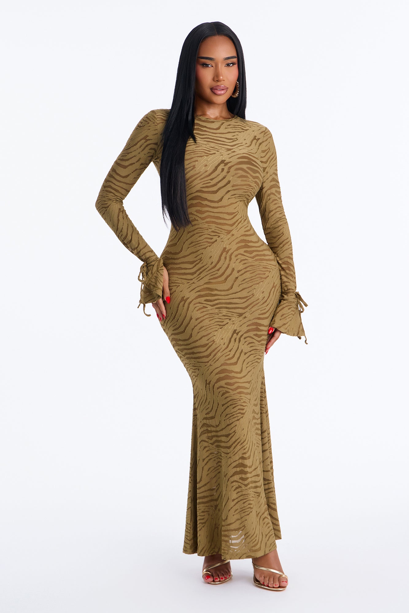 Let's Get Lost Long Sleeve Maxi Dress - Olive