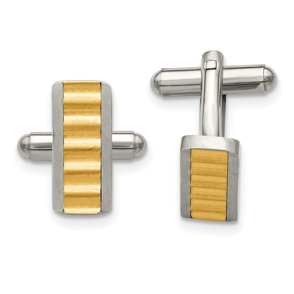 Stainless Steel Gold Tone Plated Brushed & Polished Cuff Links, 8x18mm