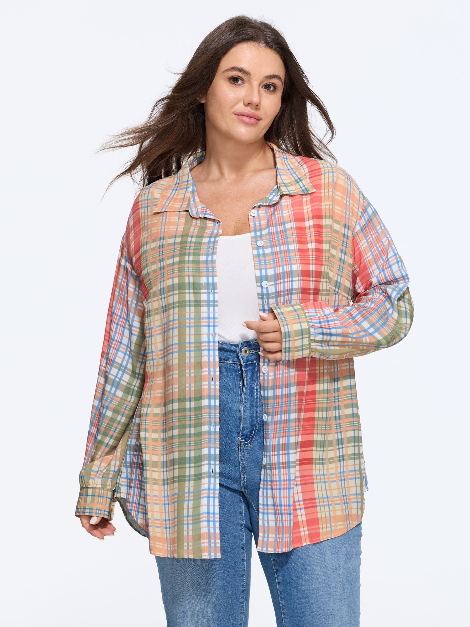 Supersoft Colorful Plaid Button Down Blouse