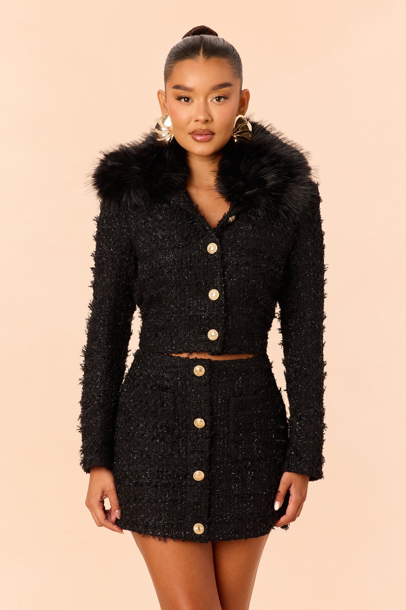Keep It Real Tweed Skirt Set - Black