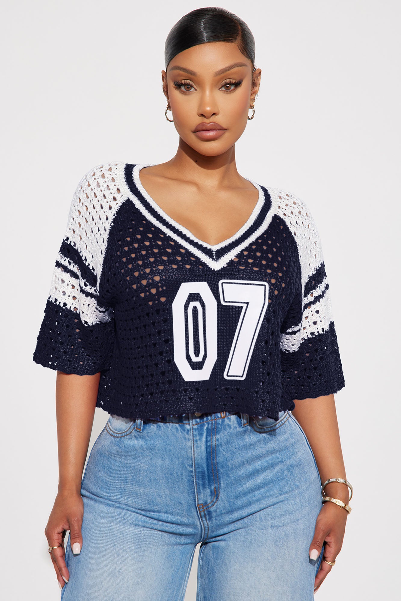 All Star Crochet Cropped Top - Navy/combo