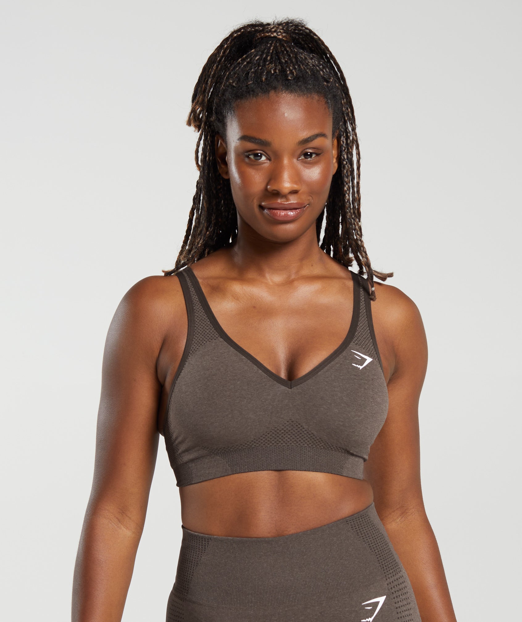 Gymshark Vital Seamless V Neck Sports Bra - Penny Brown Marl