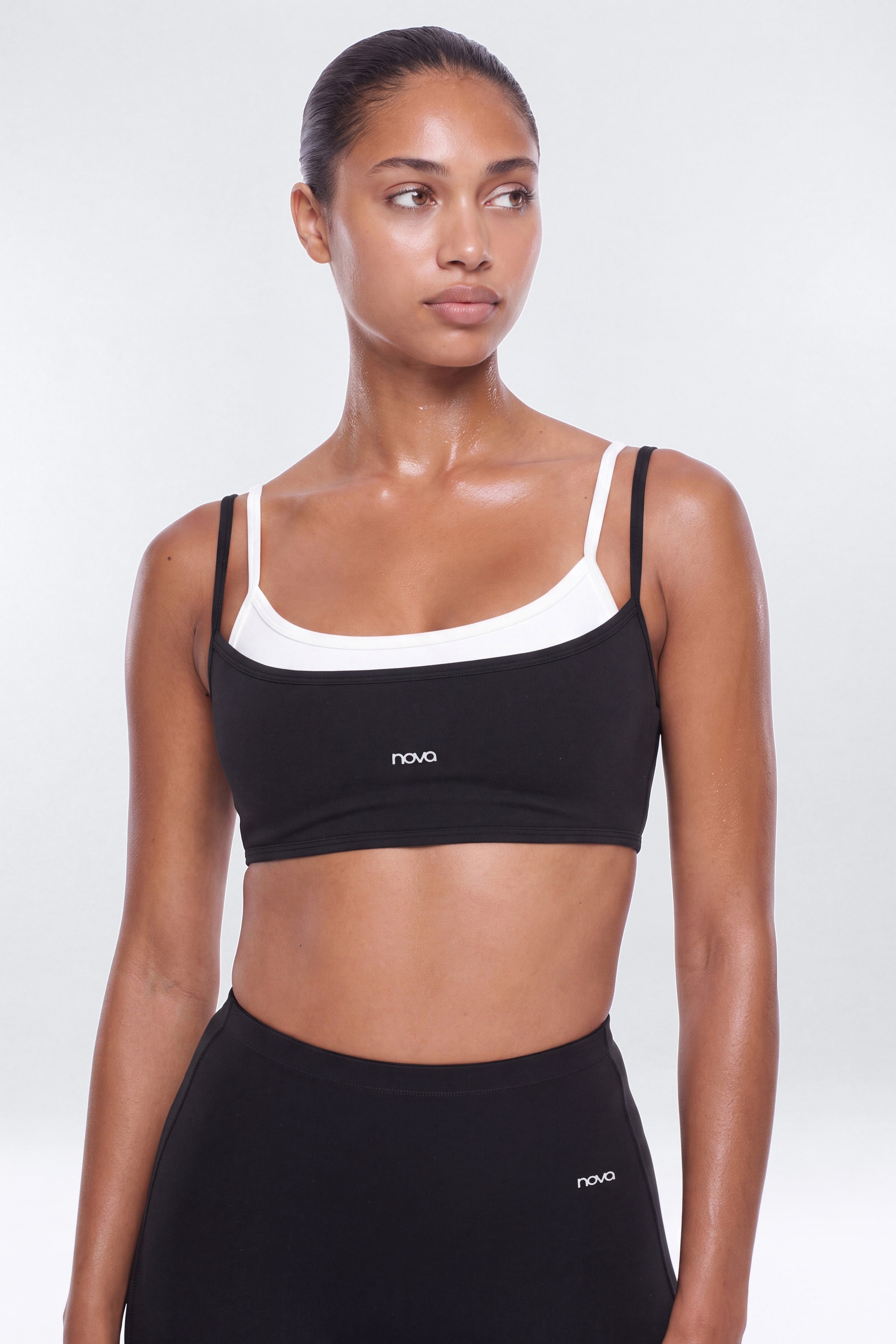 ProStretch™ Double Layered Strappy Sports Bra - Black/White