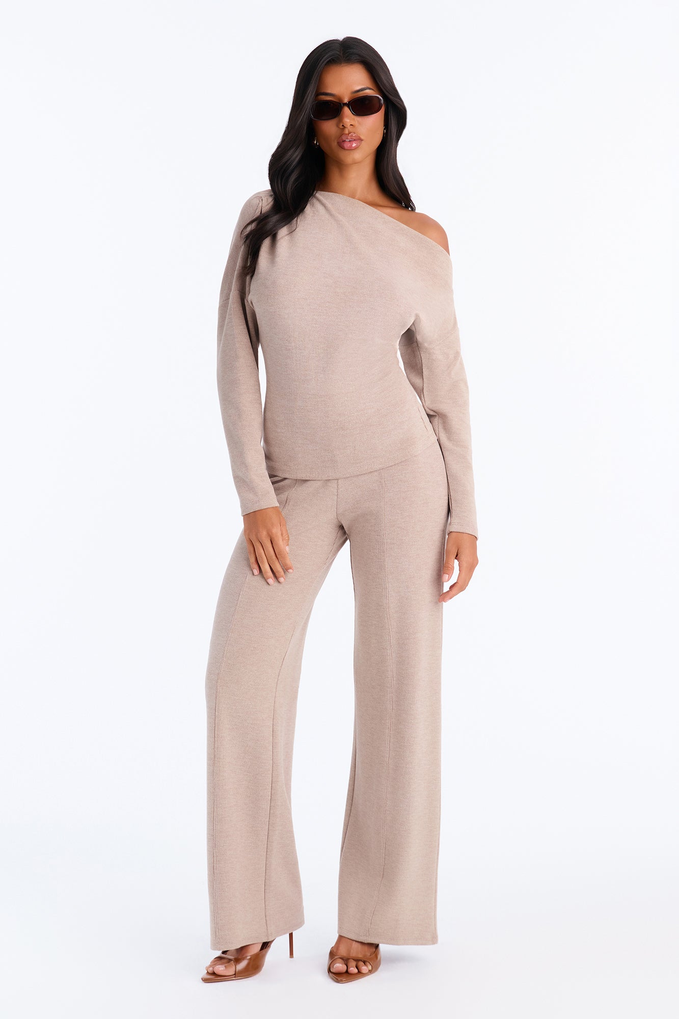 Morgan Off Shoulder Pant Set - Beige