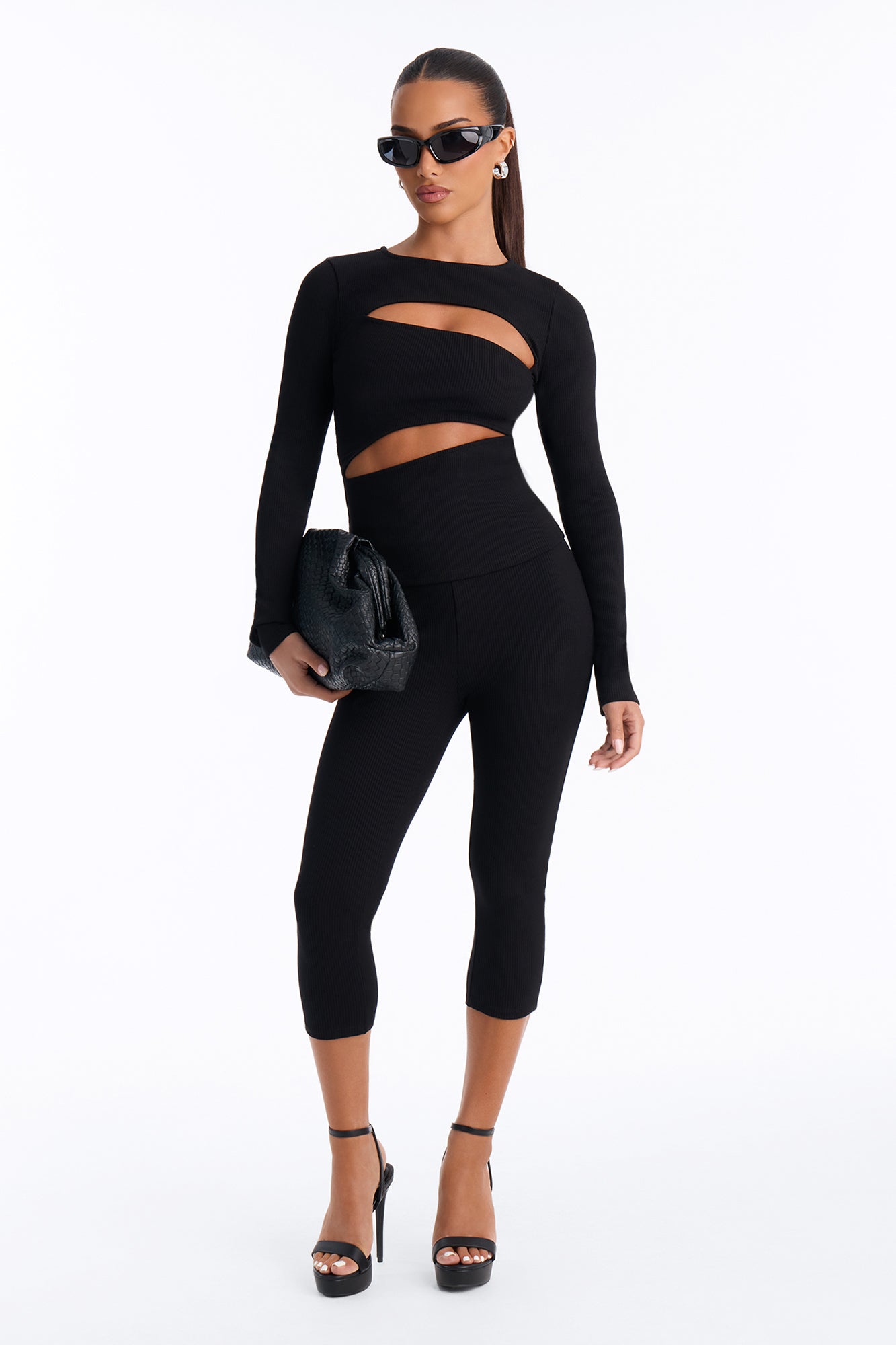 Acacia Snatched Long Sleeve Capri Set - Black