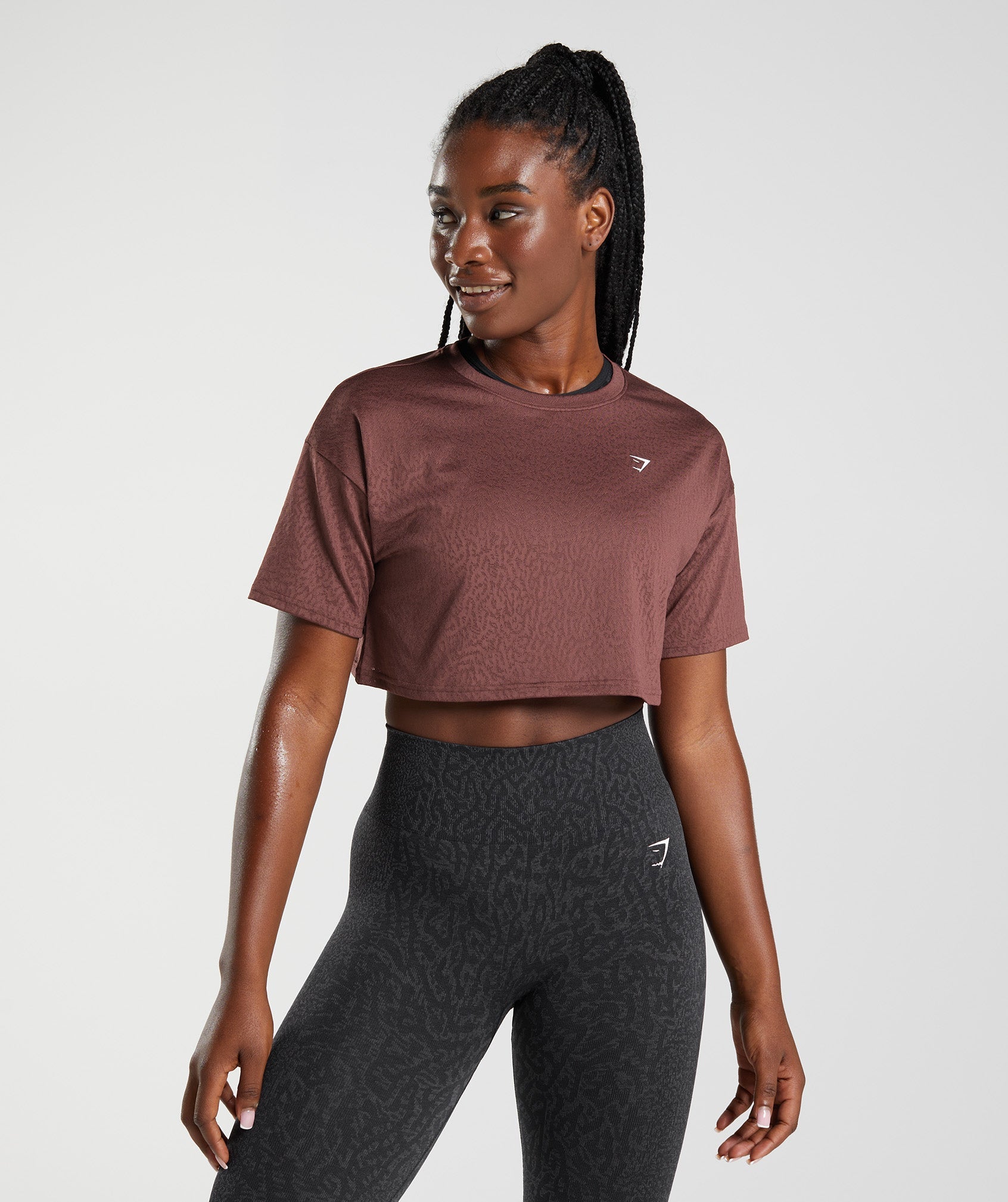 Gymshark Adapt Animal Seamless Crop Top - Cherry Brown
