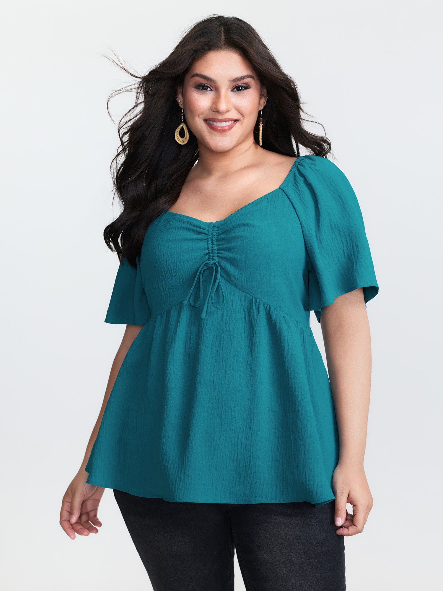 Ruched Bodice Sweetheart Neckline Blouse