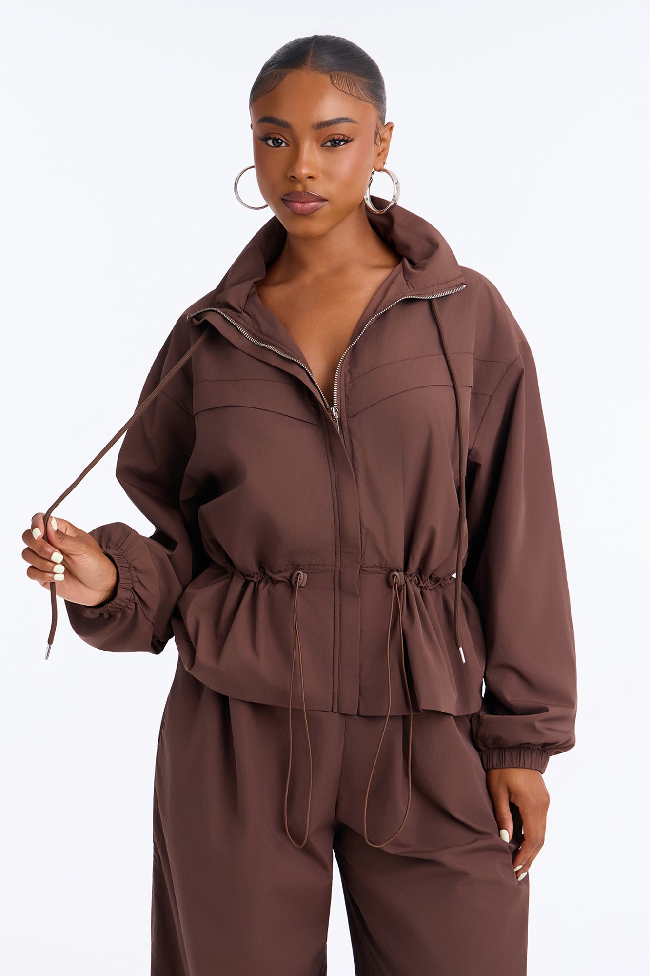 Maple Street Windbreaker Jumpsuit - Chocolate