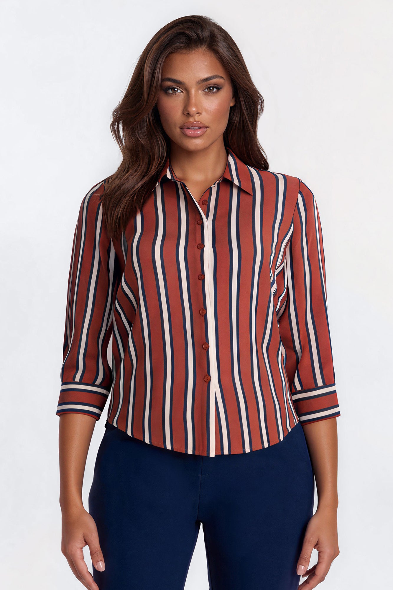 Stripes On Stripes Button Down Shirt - Terracotta