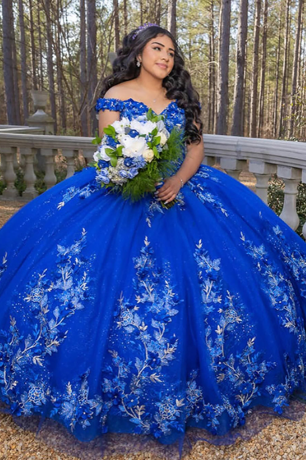 Princess Quinceanera Dress in Royal Blue with Appliques, Off the Shoulder