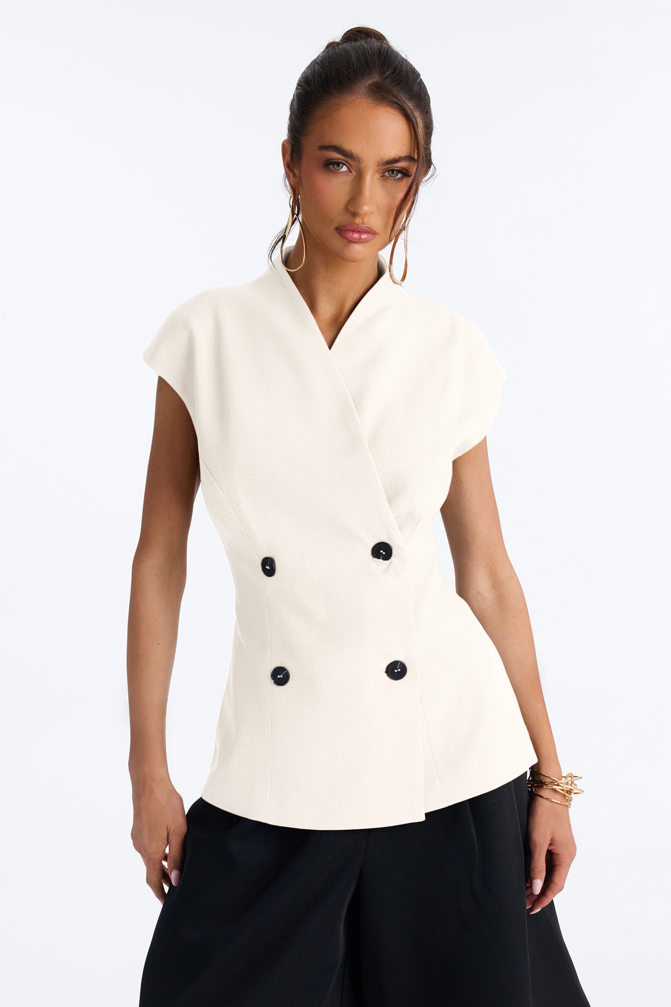 Diana Cap Sleeve Double Breasted Blazer - Ivory