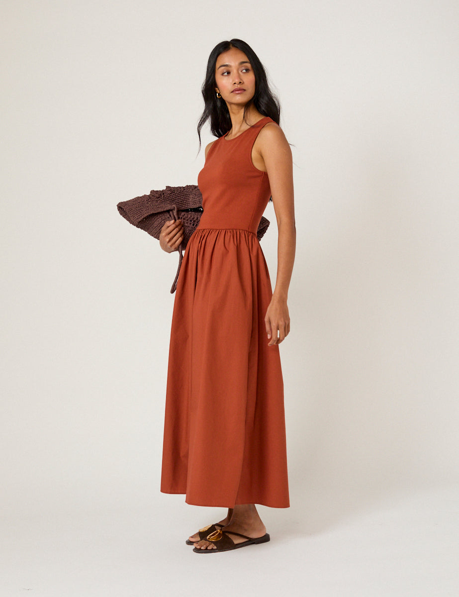 Burnt Orange Sleeveless Vera Midi Dress